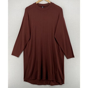 EILEEN FISHER Dress M Tencel Stretch Terry Shift Tunic Long Sleeve Brown USA